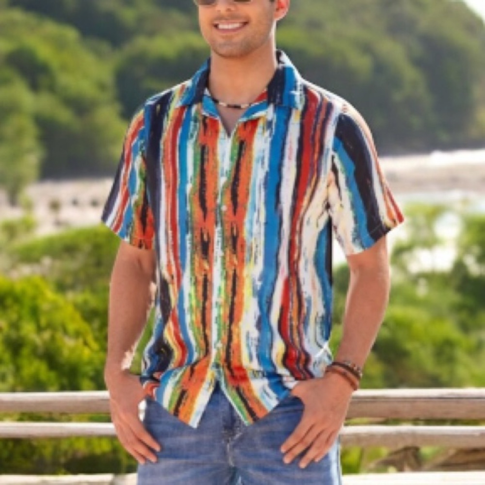 Alimens & Gentle 100% Cotton Regular Fit Sz M Short Sleeve Casual Hawaiian Shirt